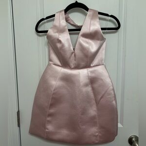 Oh Polly Halterneck Structured Tulip Mini Dress in Blush